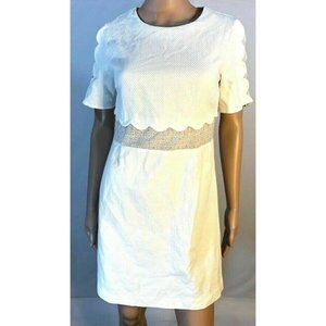 Topshop Women’s Dress Short Zipped White Round Neck Short sleeve Shift Lace 6